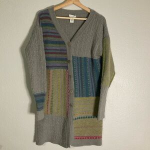 Sundance Cardigan Sweater Coat Patchwork Lambswool Blend Duster Buttons Medium